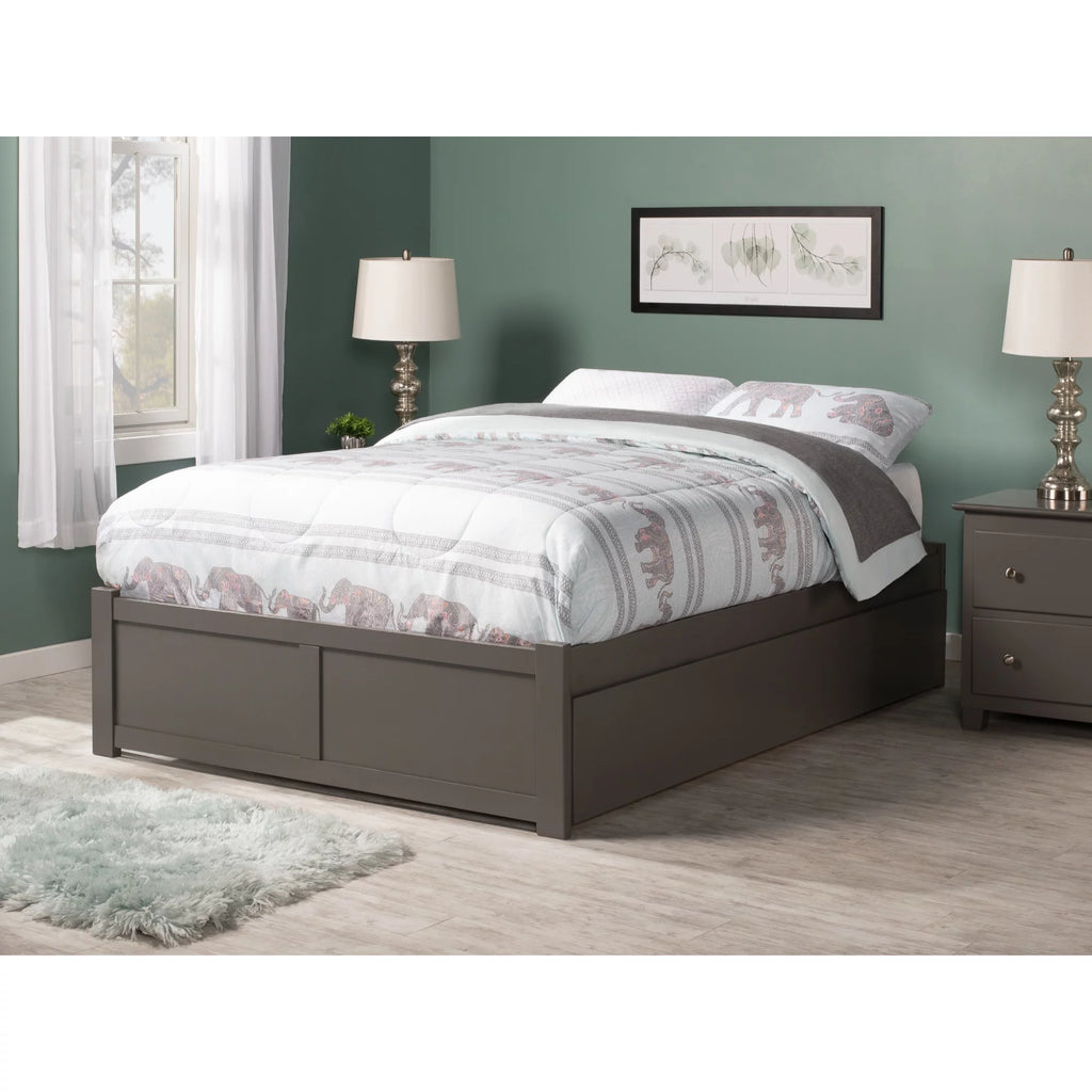 AFI Concord Queen Platform Solid Wood Panel Bed with Trundle in Gray
