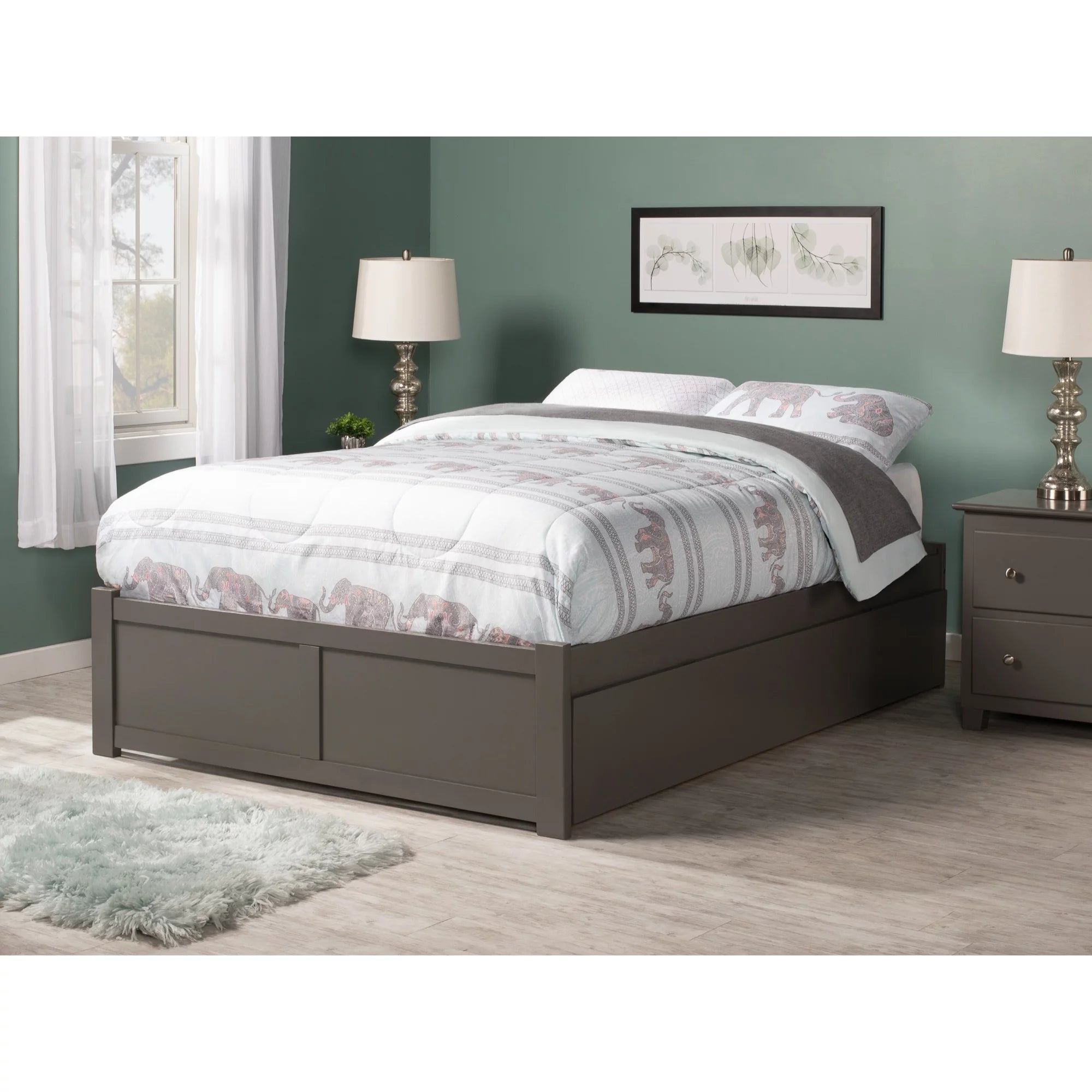 AFI Concord Queen Platform Solid Wood Panel Bed with Trundle in Gray