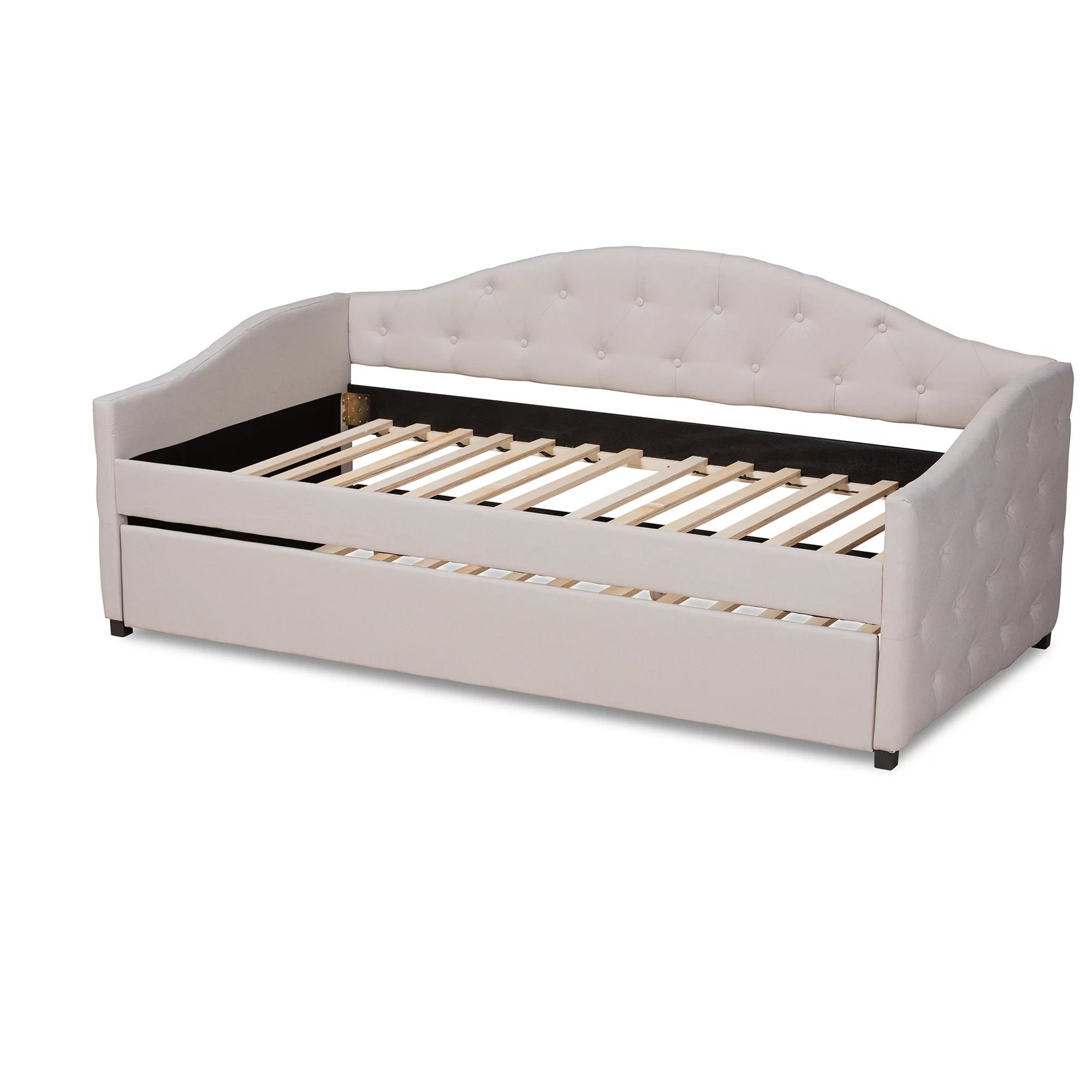 Baxton Studio Becker Transitional Upholstered with Trundle Daybed, Twin, Beige/Black