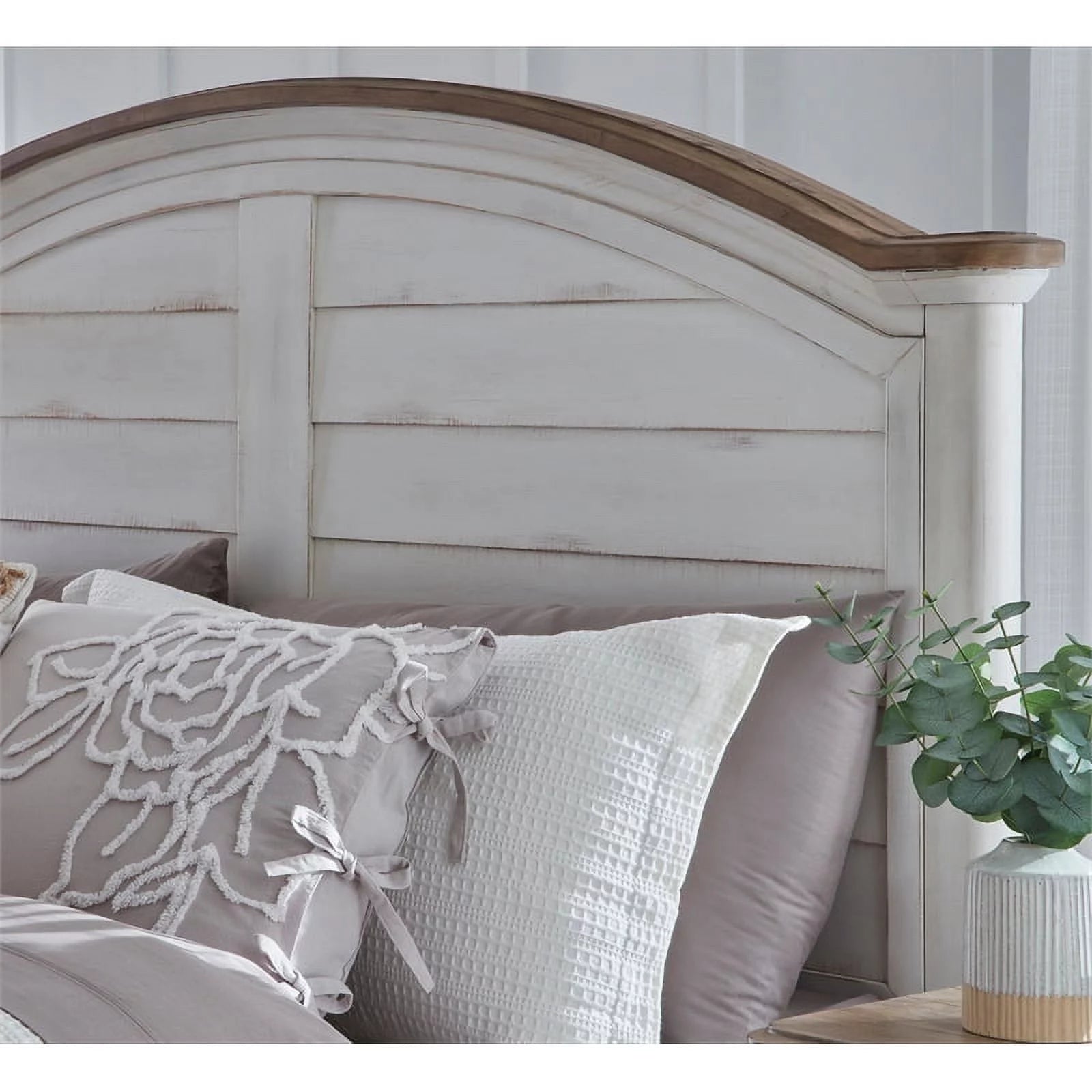American Woodcrafters Meadowbrook Queen Arched Panel Headboard - White-washed