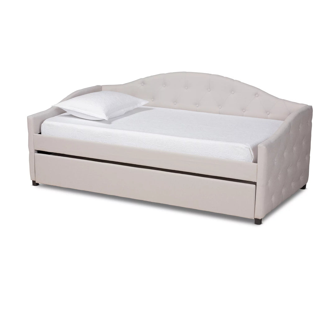 Baxton Studio Becker Transitional Upholstered with Trundle Daybed, Twin, Beige/Black