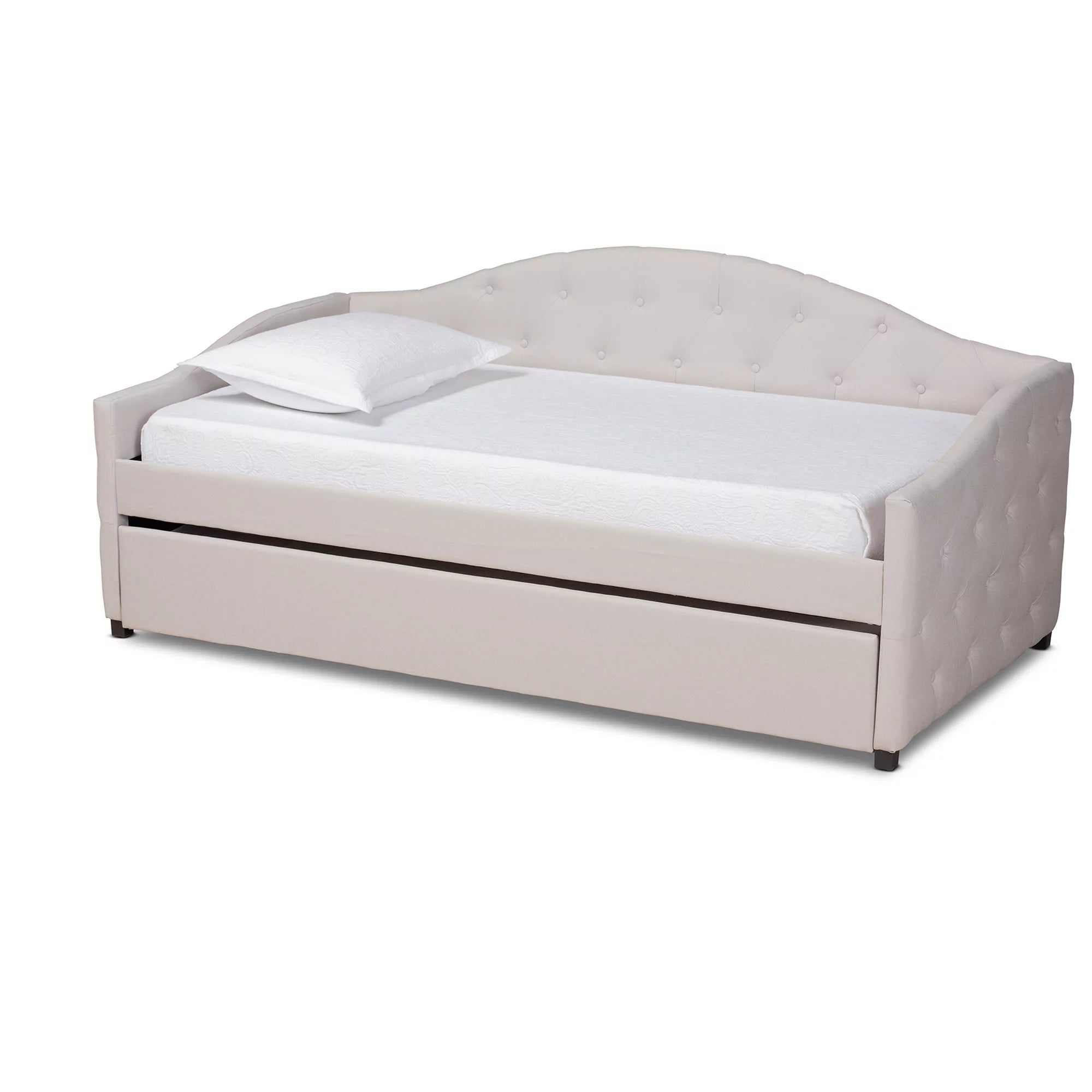 Baxton Studio Becker Transitional Upholstered with Trundle Daybed, Twin, Beige/Black