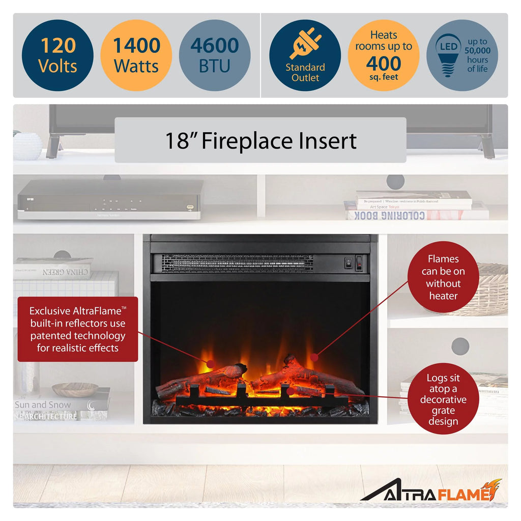 Ameriwood Home Namar Electric Fireplace TV Stand for TVs up to 75in, Ivory Oak