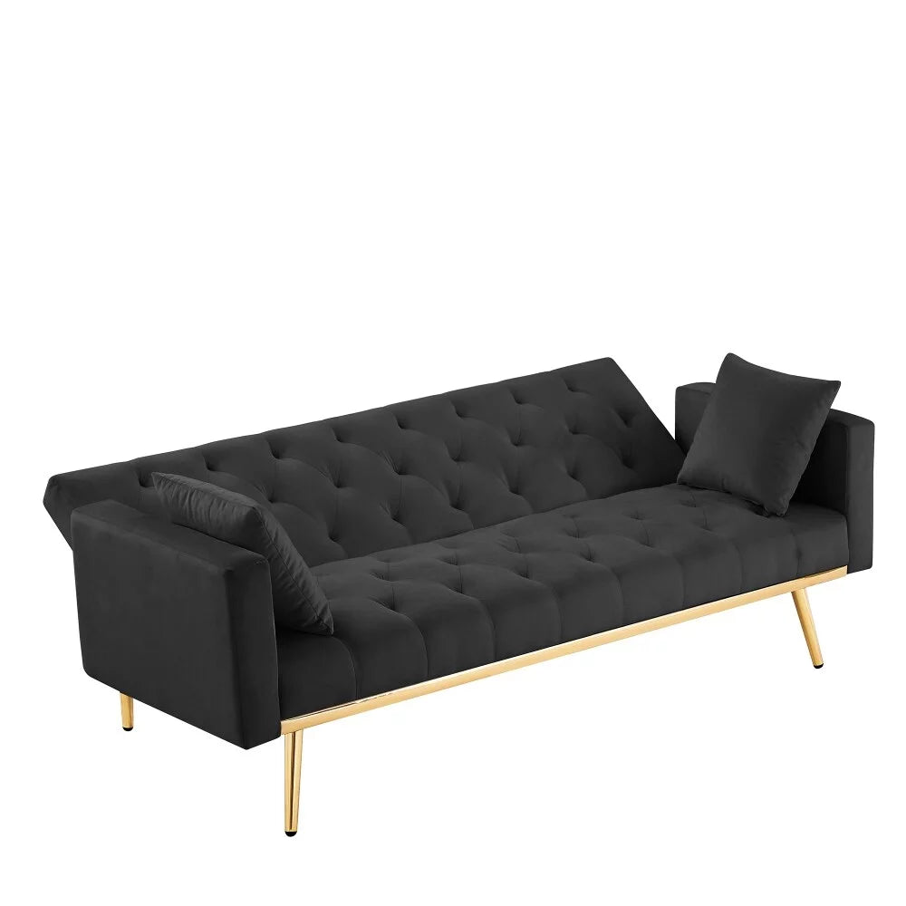 73.2" Convertible Folding Futon Sofa Bed Black