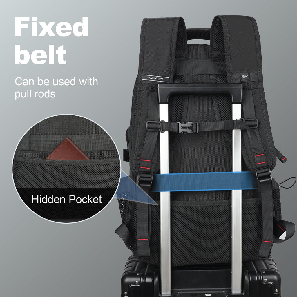 Aokur Unisex Expandable Travel Backpack, 17.3" Laptop Backpack with USB Charger Port, 50L Hiking Backpack with Shoes Compartment, Dry Wet Pocket, TSA Friendly Flight Approved Daypack Black