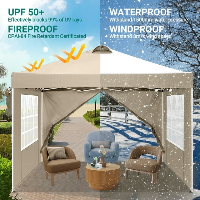 10'x10' EZ Pop Up Canopy with Top Vent, Large Commercial Tent, Waterproof and Sunproof with 4 Removable Sidewalls, Suitable for Weddings come with 4 Sandbags (Black)