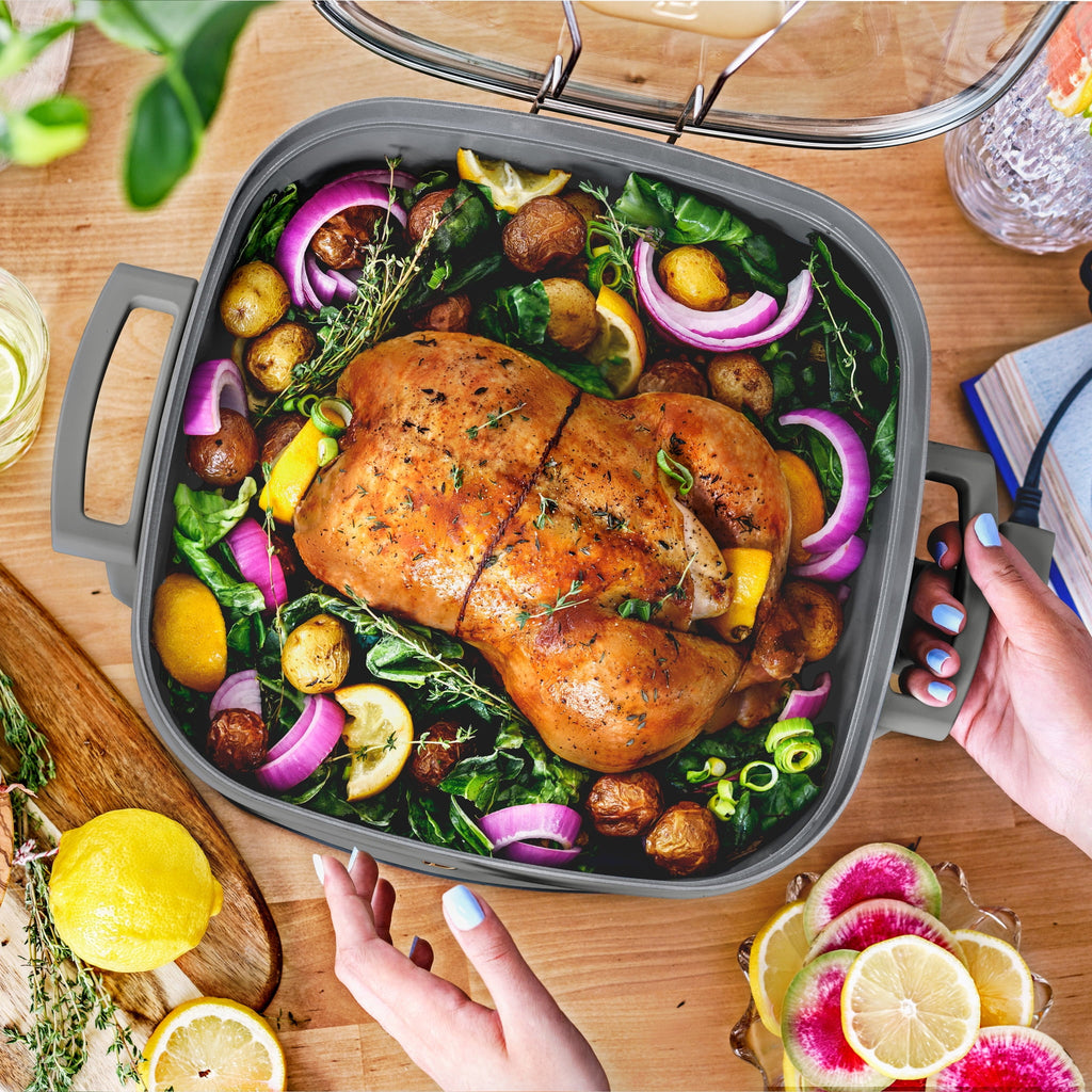 Beautiful 5 in 1 Electric Skillet - Expandable up to 7 Qt with Glass Lid, White Icing by Drew Barrymore