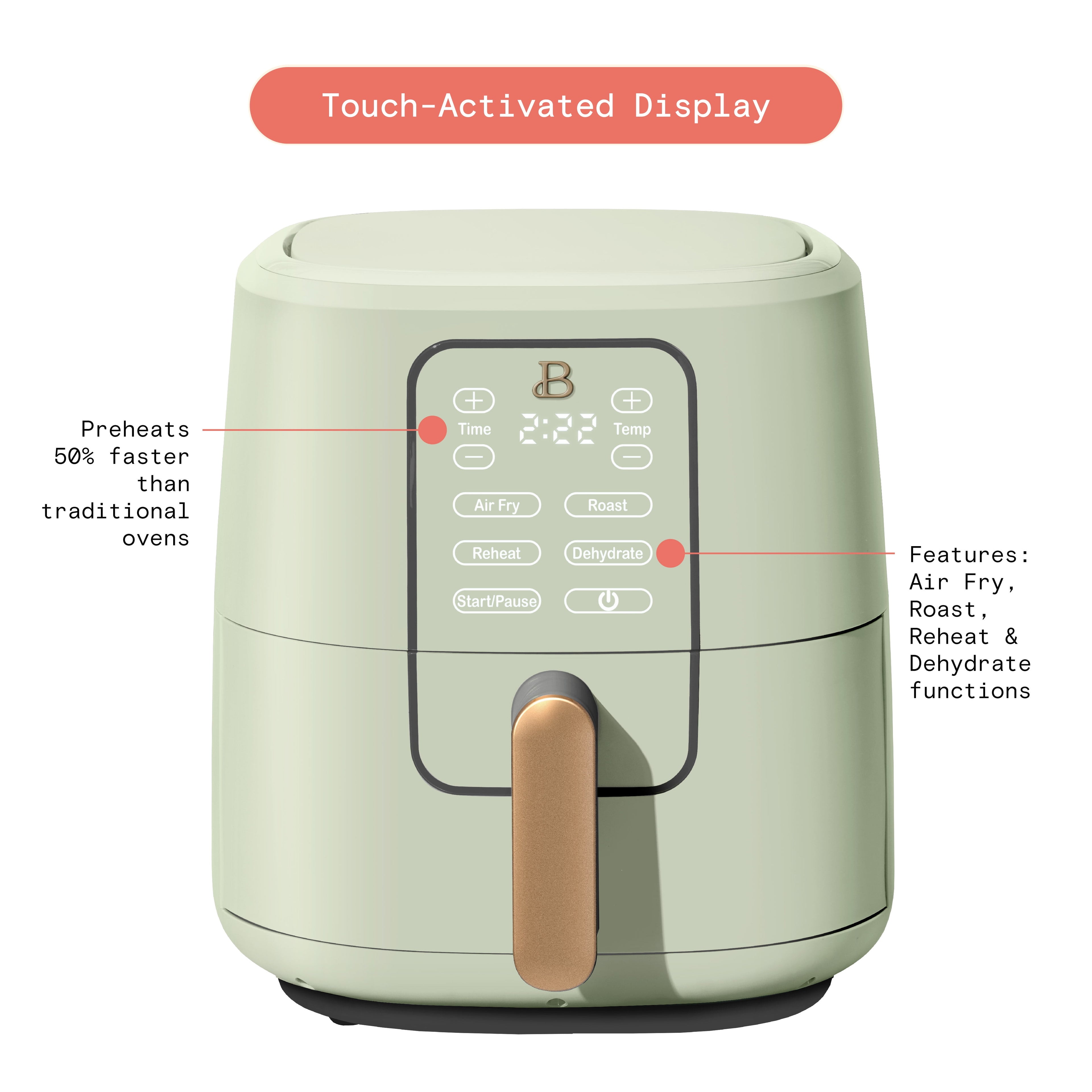 Beautiful 6 Qt Air Fryer with TurboCrisp Technology and Touch-Activated Display, White Icing by Drew Barrymore