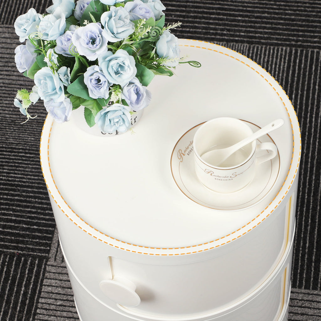 3 Drawer Sliding Barrel Modern Bedroom Nightstand, White