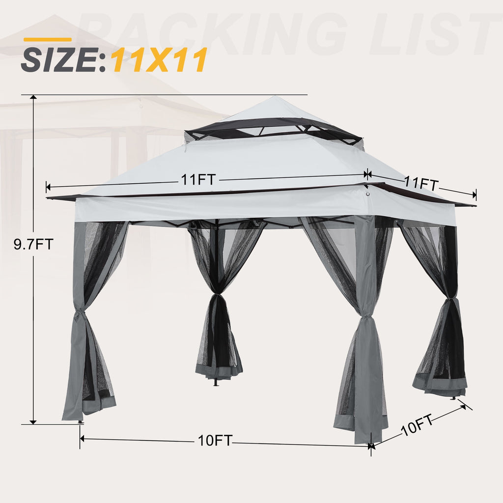 ABCCANOPY 13'x13' Gazebo Tent Outdoor Pop up Gazebo Canopy Shelter with Mosquito Netting, Brown