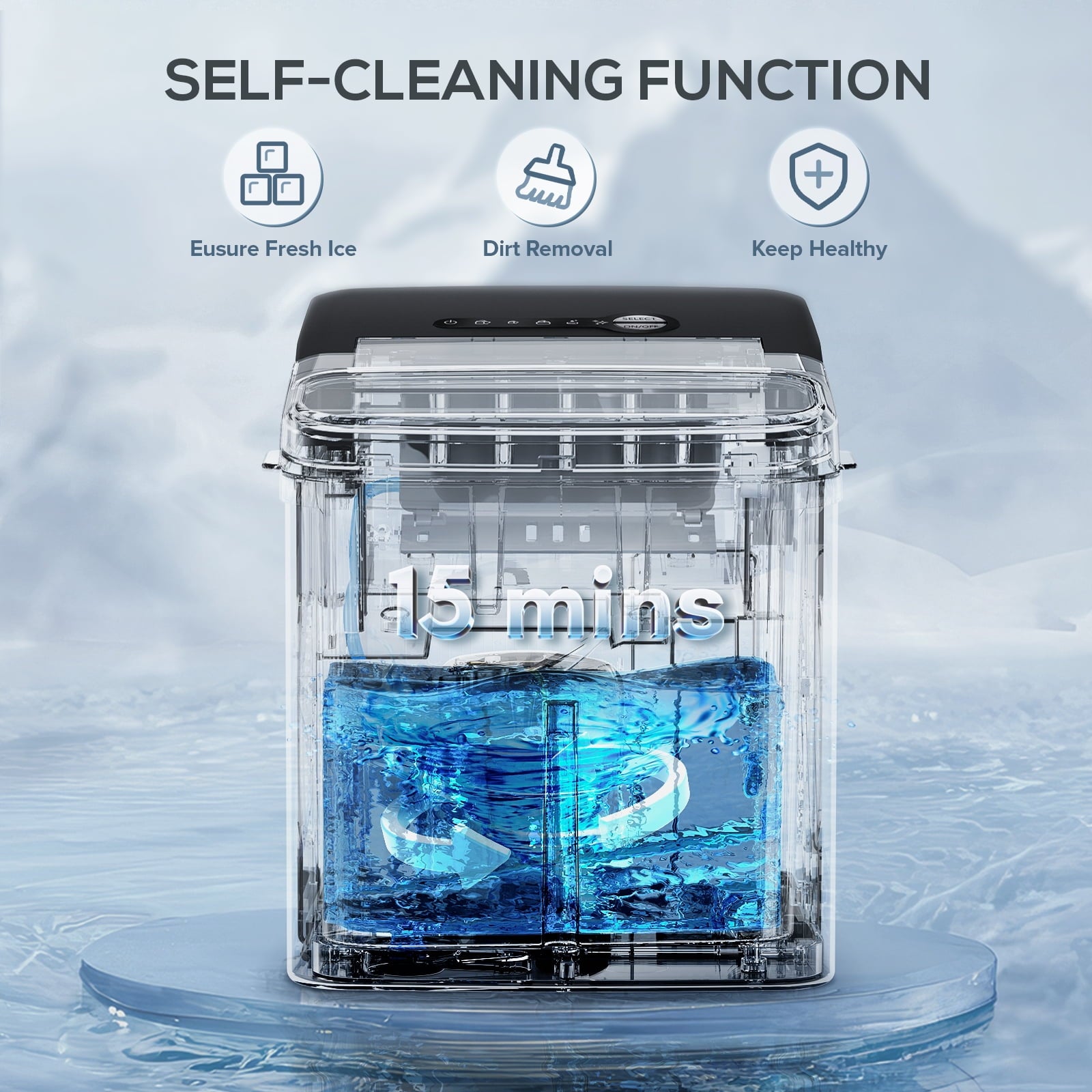 Auseo Portable Ice Maker Countertop, One-Click Operation Ice Makers with Ice Scoop and Basket, for Kitchen/Office/Bar/Party-Black