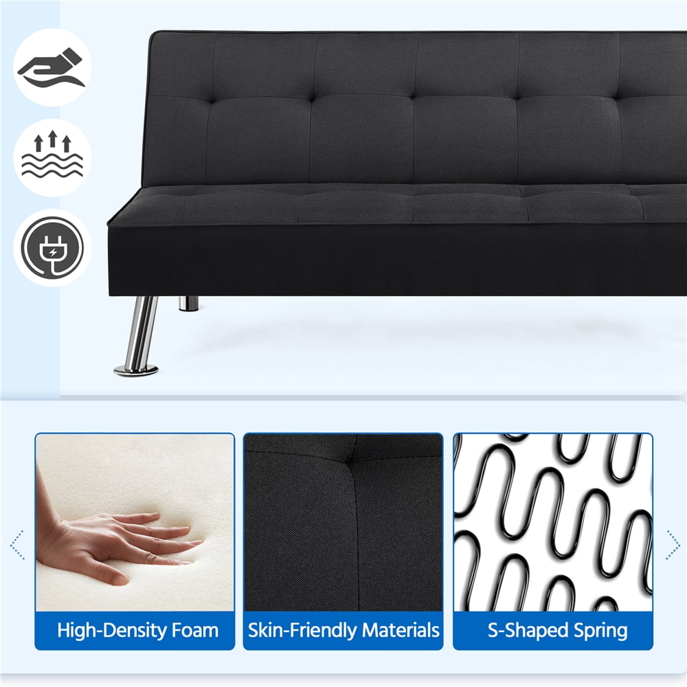 Alden Design Modern Fabric Convertible Futon with USB, Blue