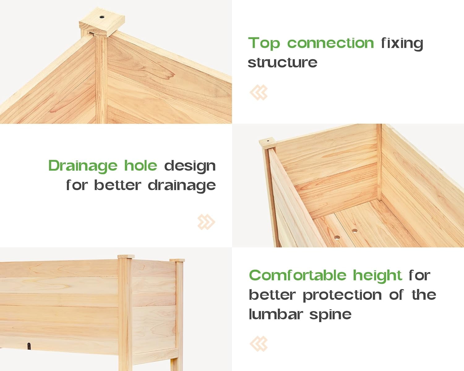 AMERLIFE Raised Garden Bed 4x2x2.6 ft Large Capacity Planter with Drain Hole for Growing Plants