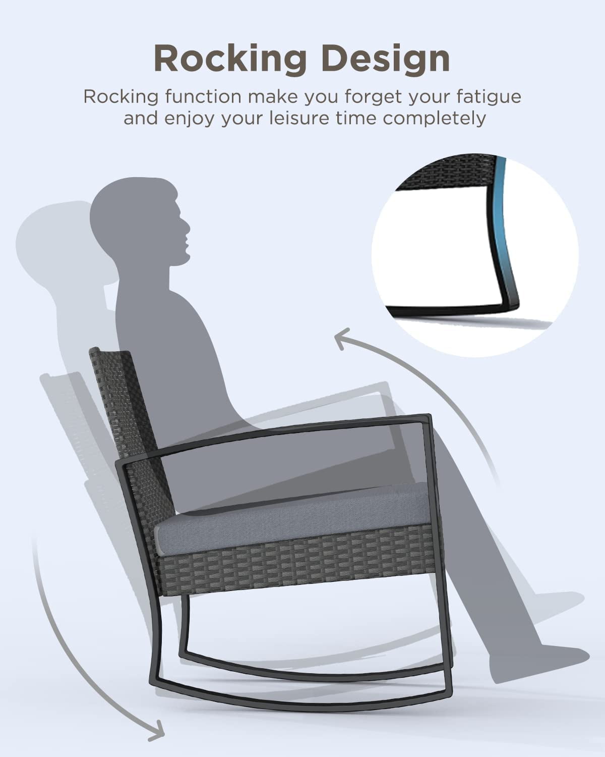 3 Piece Patio Bistro Set, Outdoor Furniture Rocking Chair Set with Glass Table, Beige Cushion