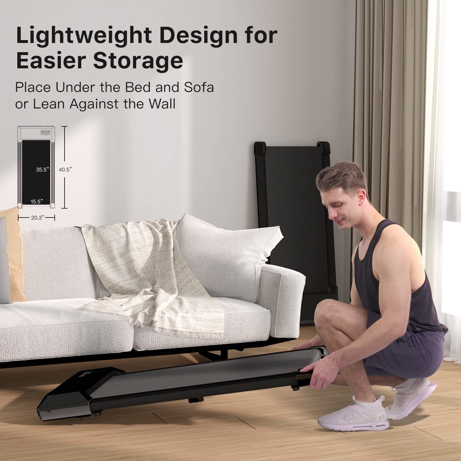 2.5Hp Walking Pad, 35.5*15.5 Walking Area 2 in 1 Under Desk Treadmill,300lb Walking Treadmill with Remote Control and LED Display, Quiet, Compact & Small Treadmill for Home & Office (White)