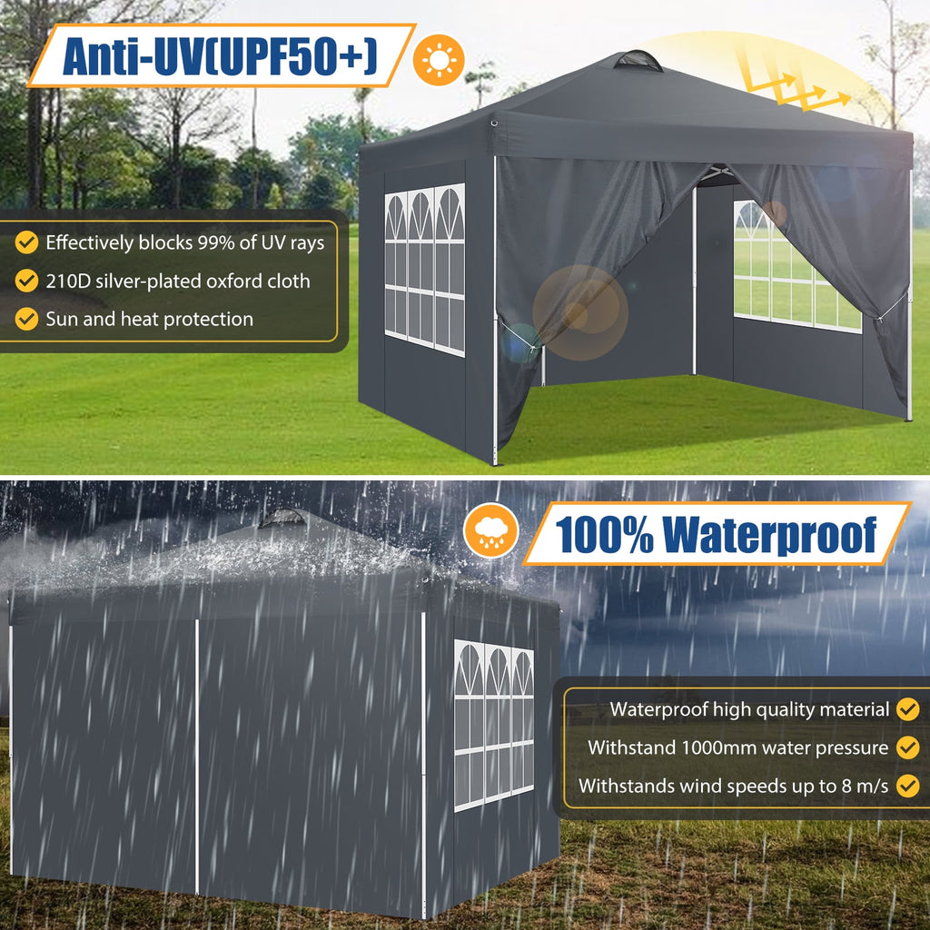 10'x10' EZ Pop Up Canopy with Top Vent, Large Commercial Tent, Waterproof and Sunproof with 4 Removable Sidewalls, Suitable for Weddings come with 4 Sandbags (Black)