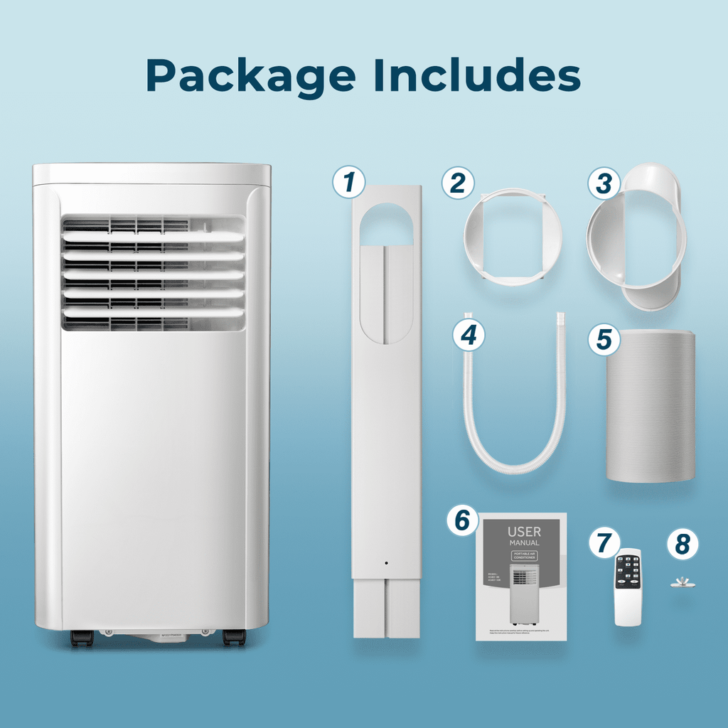 Auseo 5000 BTU (8000 BTU ASHRAE) Portable Air Conditioner, AC, Cools 250sq. ft, 24H Timer, Quiet Operation, Window Fan, 2 Fan Speed for Bedroom Office Home