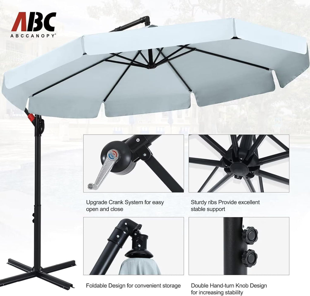 ABCCANOPY 10 FT Patio Umbrellas with Crank & Cross Base for Garden, Backyard, Pool and Beach, 12+ Colors(Turquoise)