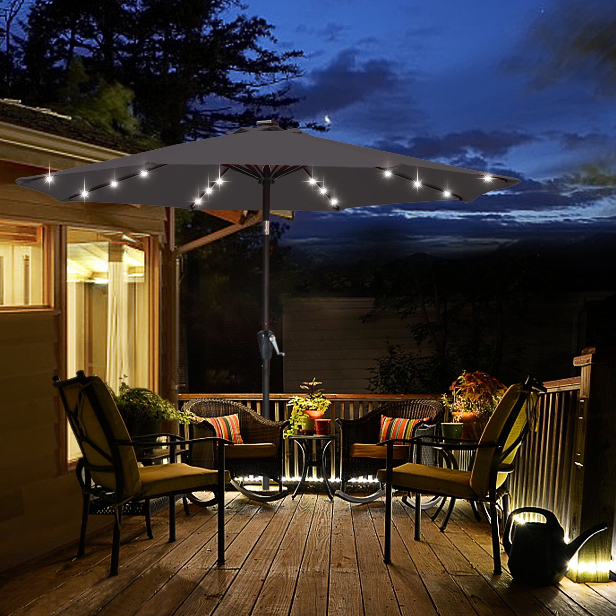 ABCCANOPY 7.5ft Patio Solar Umbrella LED Outdoor Umbrella with Tilt and Crank, Turquoise