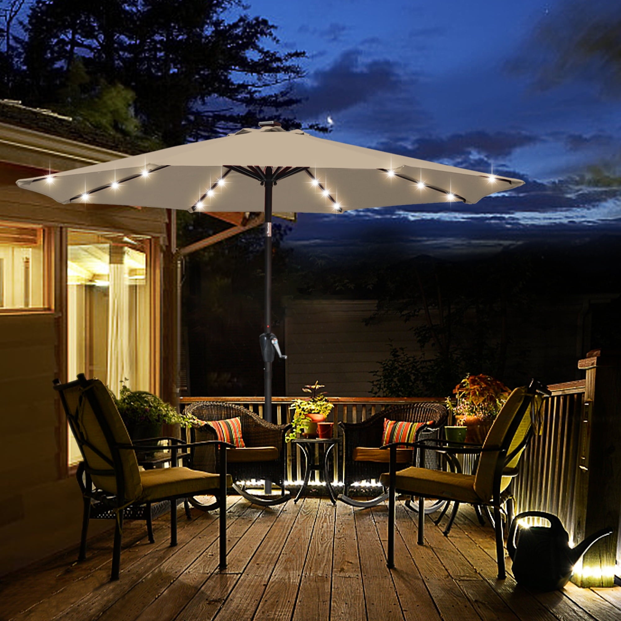 ABCCANOPY 7.5ft Patio Solar Umbrella LED Outdoor Umbrella with Tilt and Crank, Turquoise