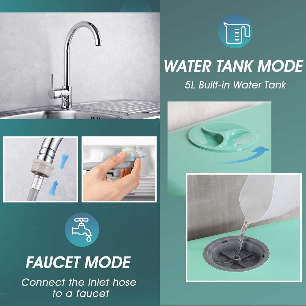 AIRMSEN Portable Countertop Dishwasher with 5-Liter Built-in Water Tank and Air-Dry Function, 5 Washing Programs, AE-TDQR03