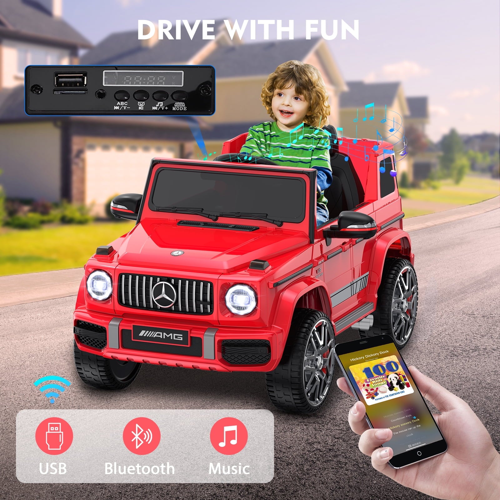 12Volt 1 Seater Mercedes-Benz G63 Licensed Powered Ride on Toy with Remote Control, Gift for Kids Aged 2~4 Years -Red