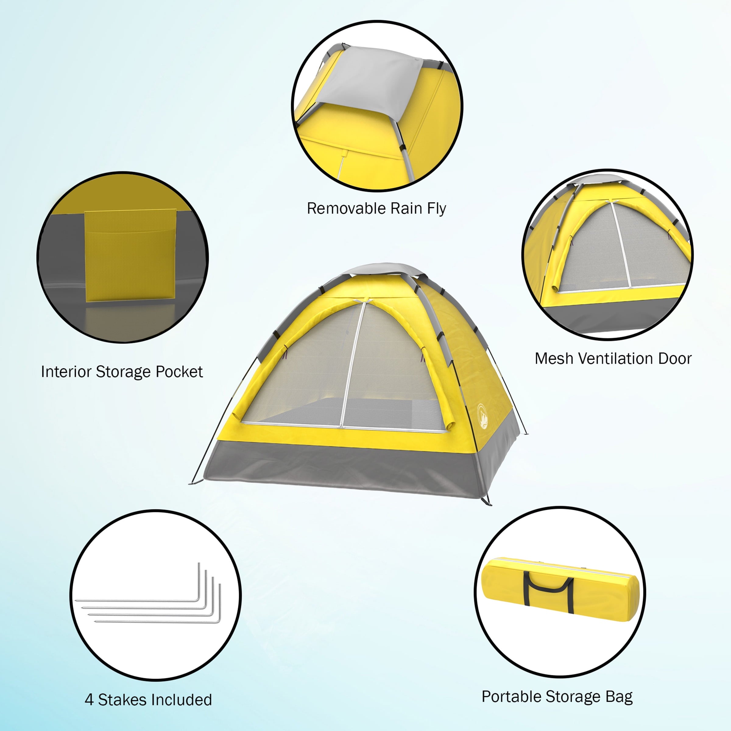 2-Person Dome Tent- Rain Fly & Carry Bag- Easy Set Up-Great for Camping Backpacking Hiking & Outdoor Music Festivals by Wakeman Outdoors (Yellow)