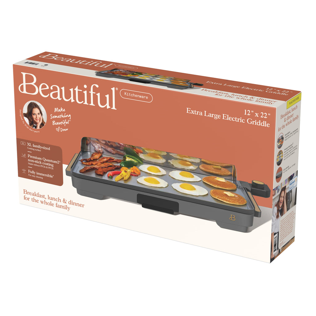Beautiful XL Electric Griddle 12" x 22"- Non-Stick, White Icing by Drew Barrymore