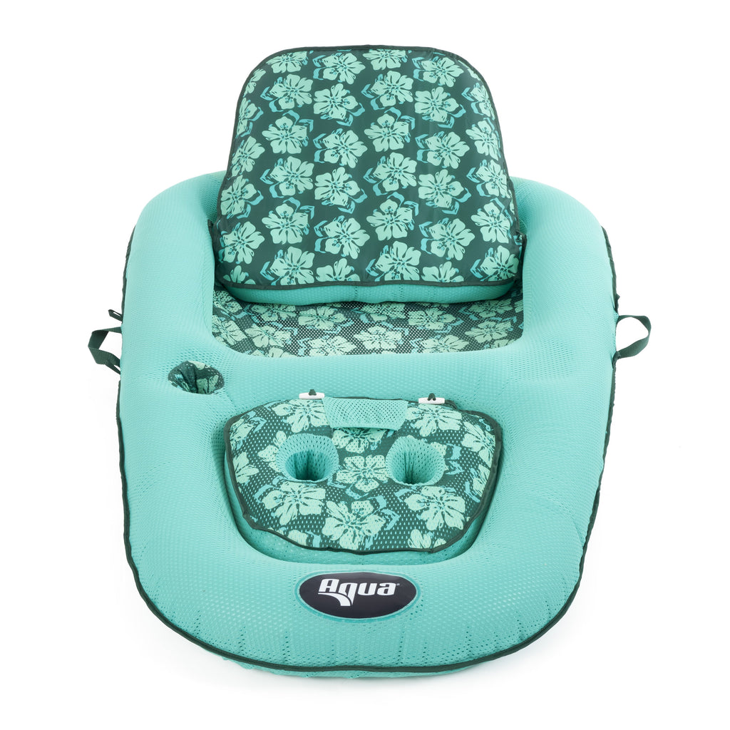 Aqua Leisure Campania Convertible 2 in 1 Pool Float Lounge/Caddy, Teal Hibiscus