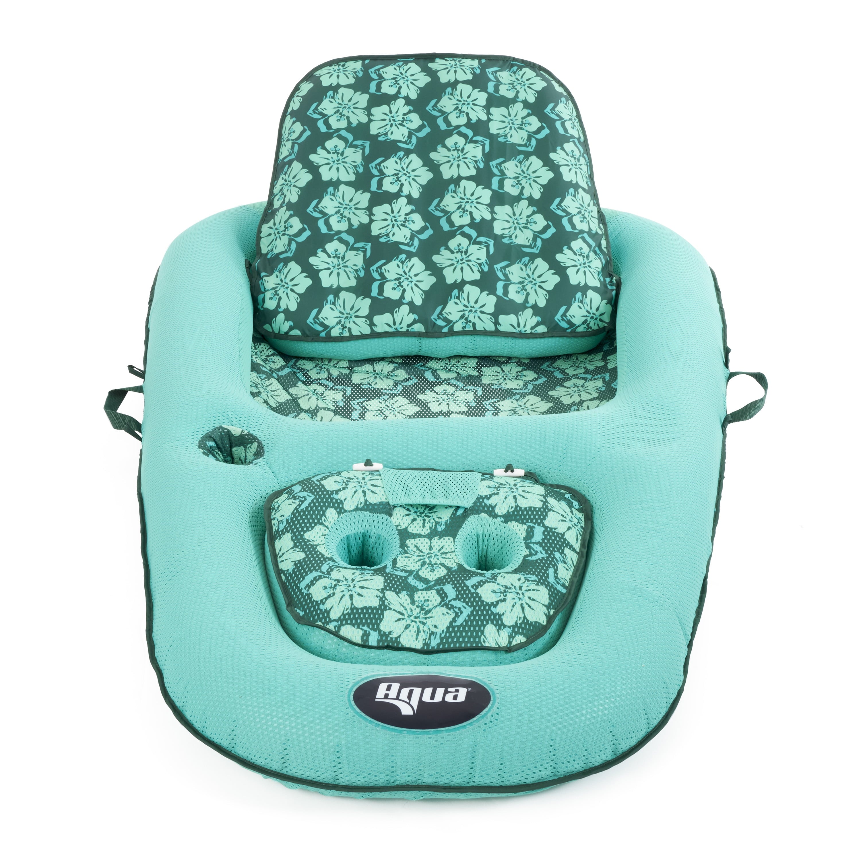 Aqua Leisure Campania Convertible 2 in 1 Pool Float Lounge/Caddy, Teal Hibiscus