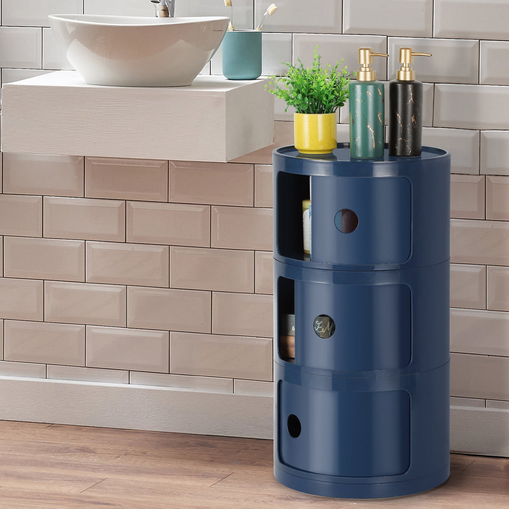 3 Drawer Sliding Barrel Modern Bedroom Nightstand, White