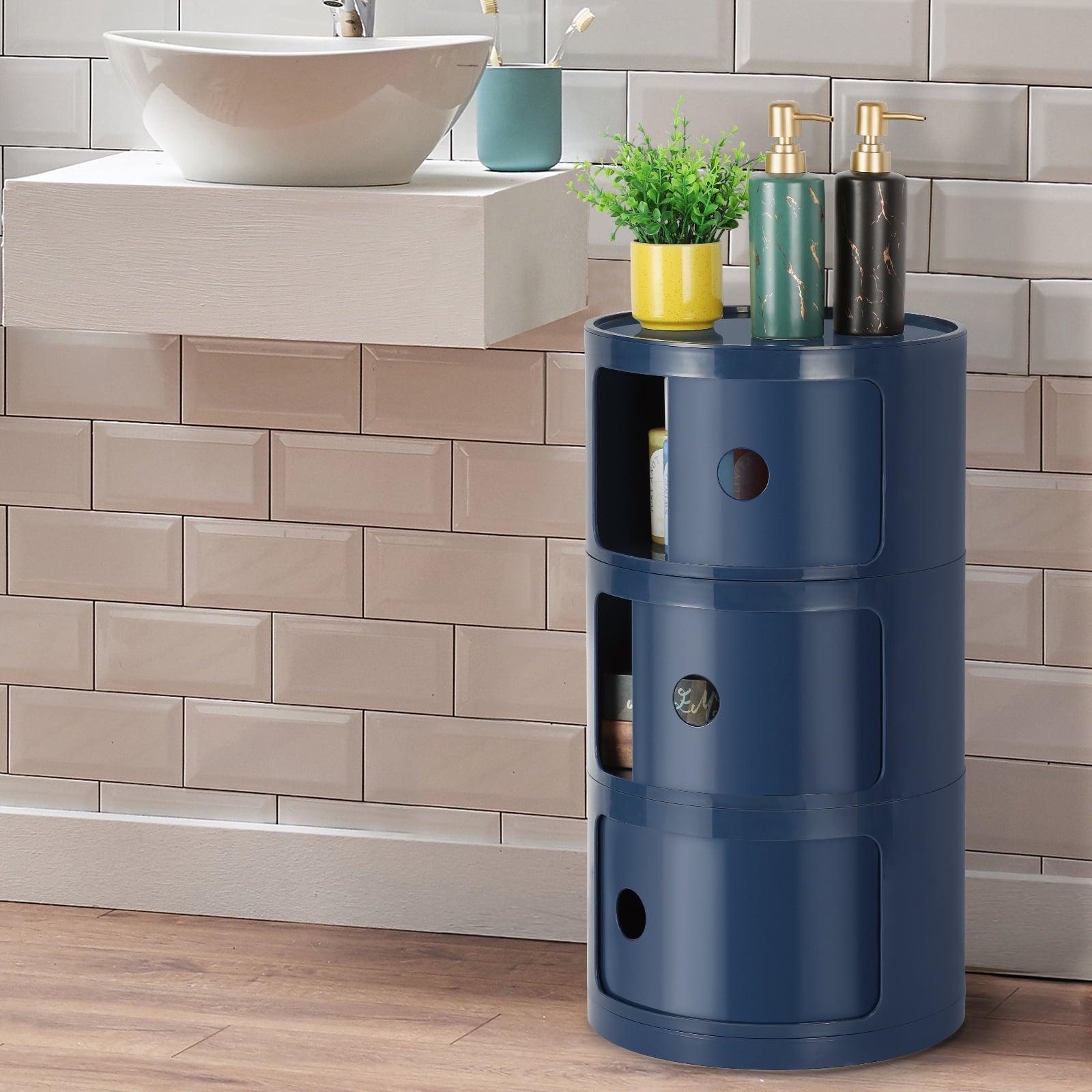 3 Drawer Sliding Barrel Modern Bedroom Nightstand, White