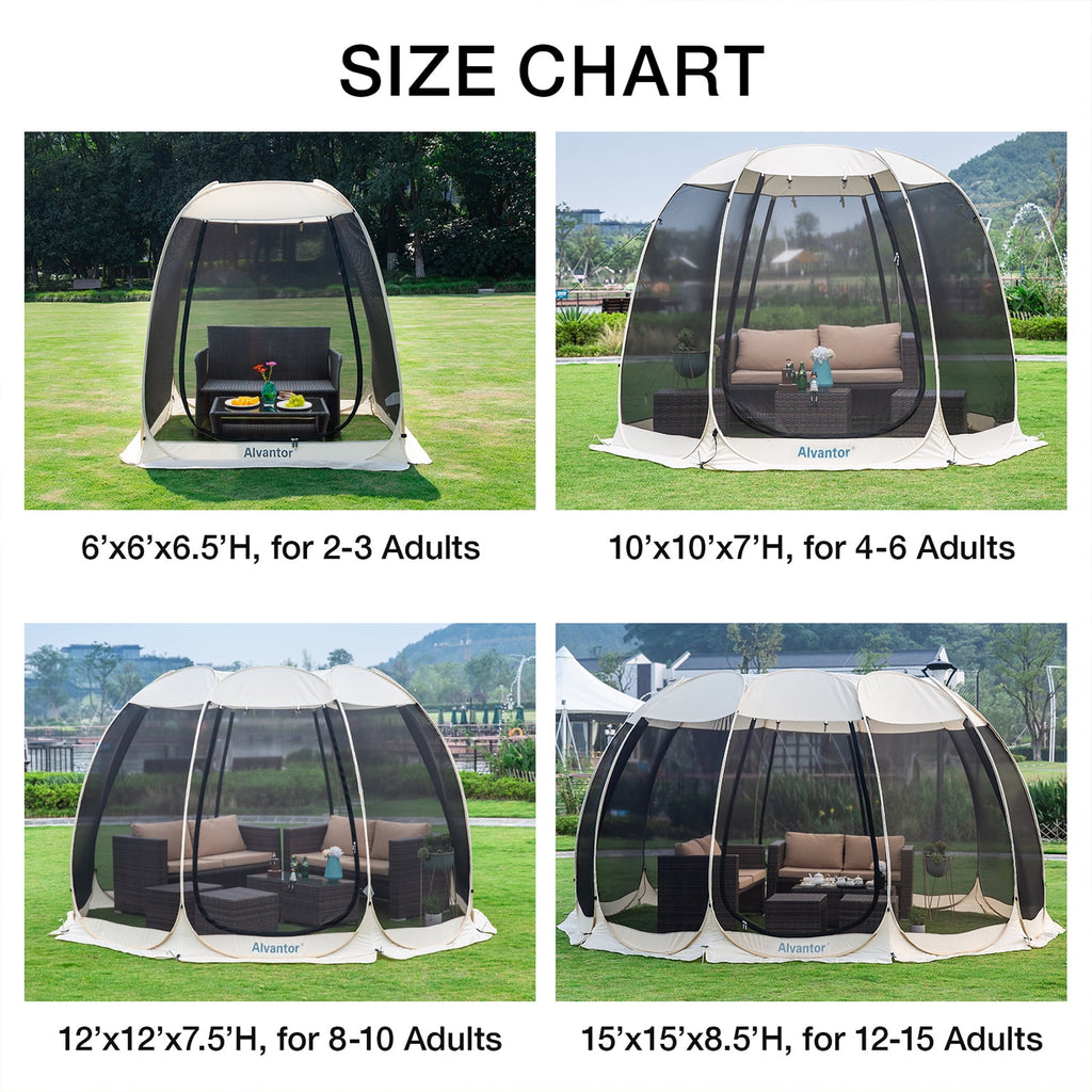 Alvantor Screen House Room Camping Tent Outdoor Canopy Dining Gazebo Pop Up Sun Shade Hexagon Shelter Mesh Walls Not Waterproof 10'x10' Beige