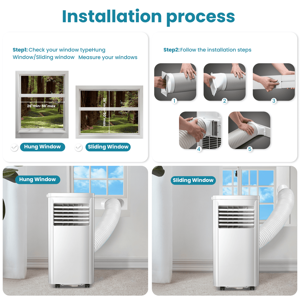 Auseo 5000 BTU (8000 BTU ASHRAE) Portable Air Conditioner, AC, Cools 250sq. ft, 24H Timer, Quiet Operation, Window Fan, 2 Fan Speed for Bedroom Office Home