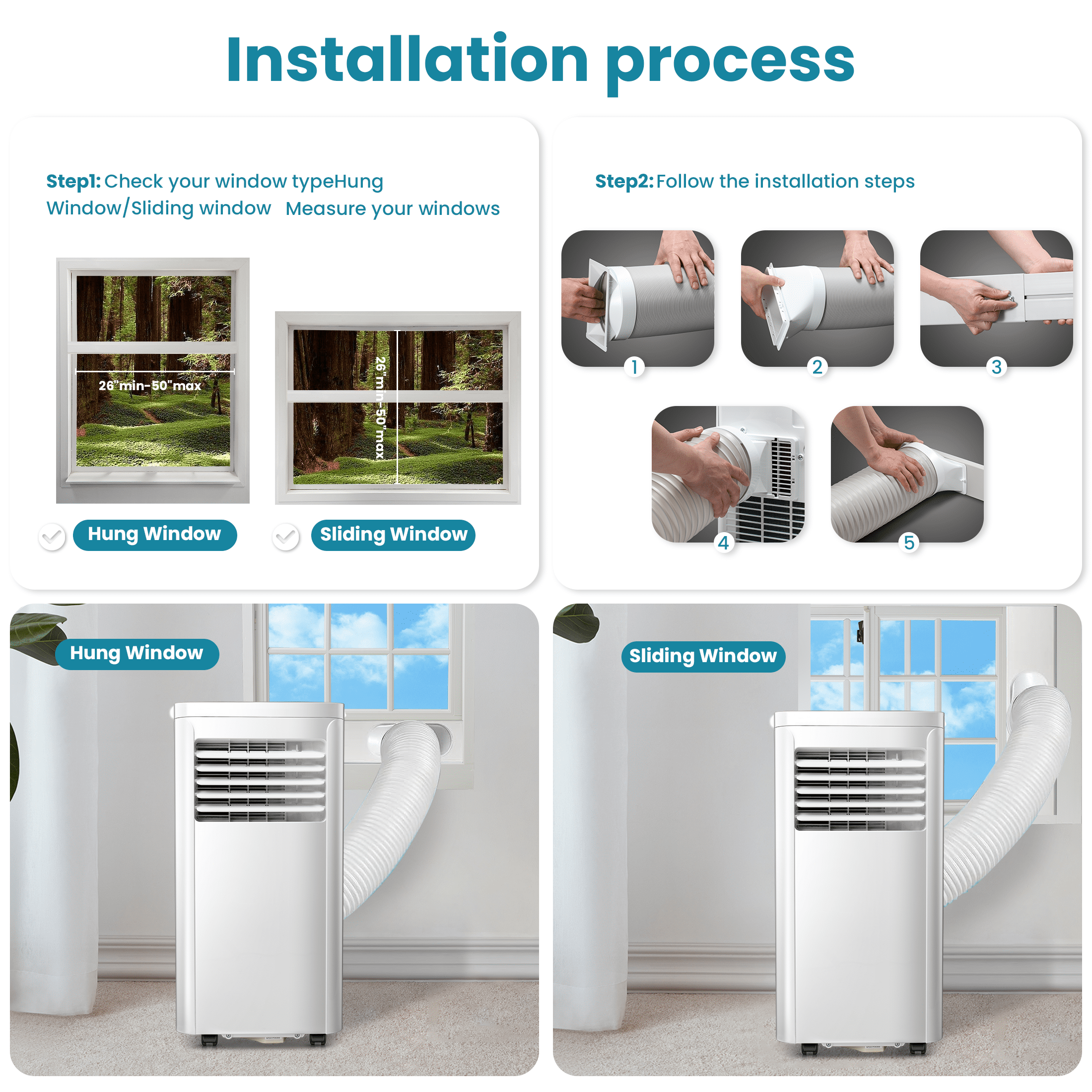 Auseo 5000 BTU (8000 BTU ASHRAE) Portable Air Conditioner, AC, Cools 250sq. ft, 24H Timer, Quiet Operation, Window Fan, 2 Fan Speed for Bedroom Office Home