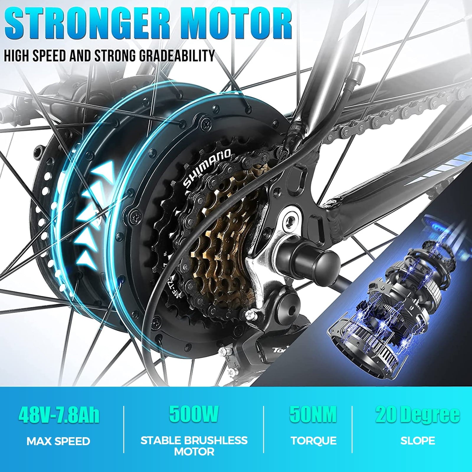 ANCHEER 26'' Electric Bike Adults/Electric Mountain Bike with 500W Motor, Up to 50 Miles commuter Ebike/Electric Bicycle with Removable 48V-7.8Ah Battery