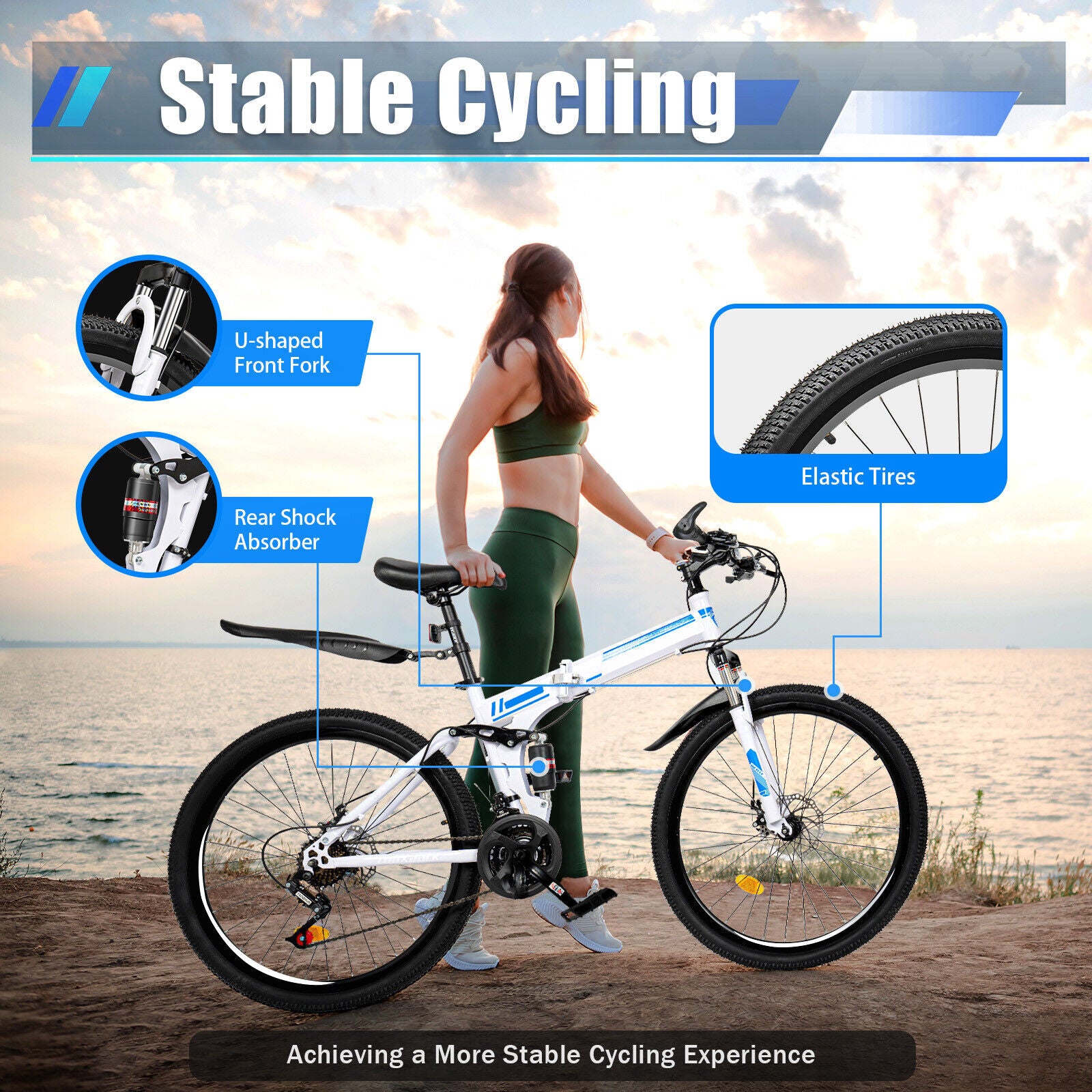 26" Mountain Bike 21-Speed Folding Men Women Bikes Dual Disc Brake MTB Bicycle