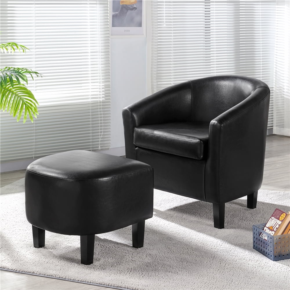 Alden Design Faux Leather Tub Chair with Ottoman, Black
