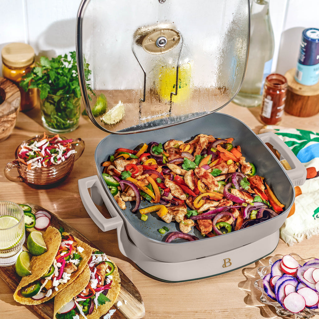 Beautiful 5 in 1 Electric Skillet - Expandable up to 7 Qt with Glass Lid, White Icing by Drew Barrymore