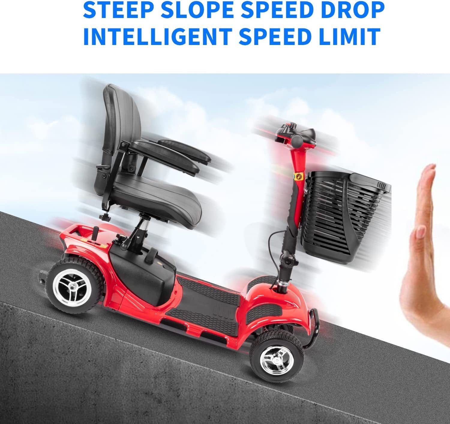 1inchome 4 Wheel Mobility Scooter for Seniors, Folding Electric Powered Wheelchair Device for Adults, Elderly, Gift for Elderly, Red