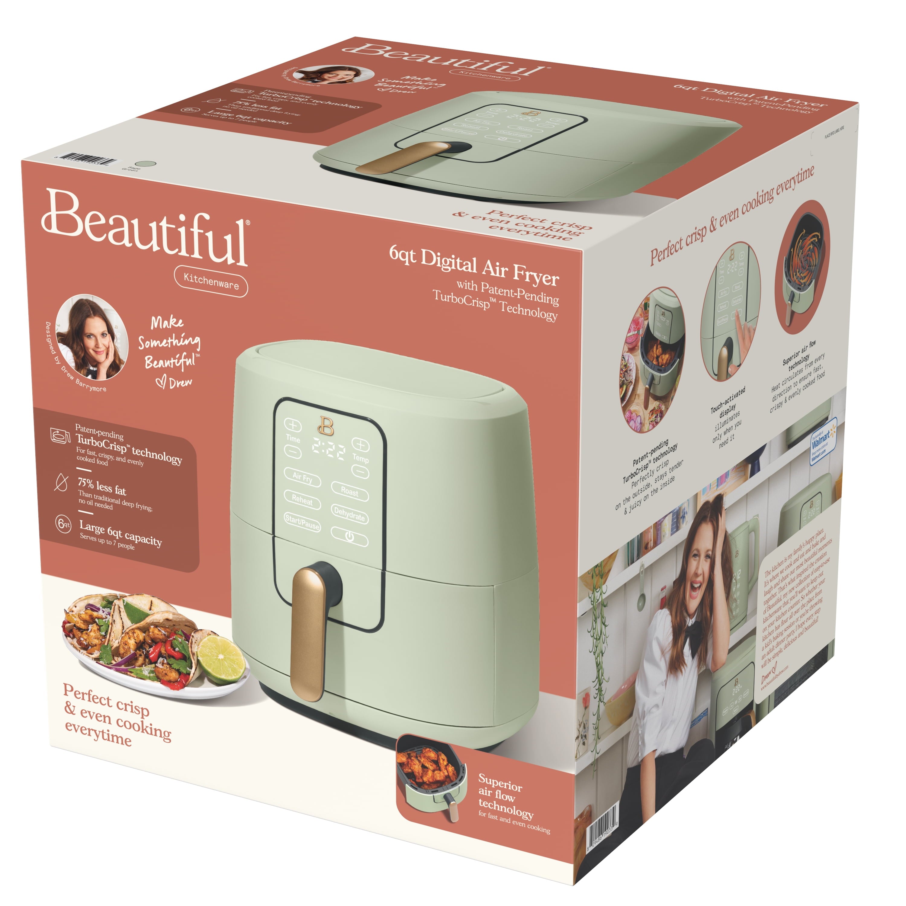 Beautiful 6 Qt Air Fryer with TurboCrisp Technology and Touch-Activated Display, White Icing by Drew Barrymore