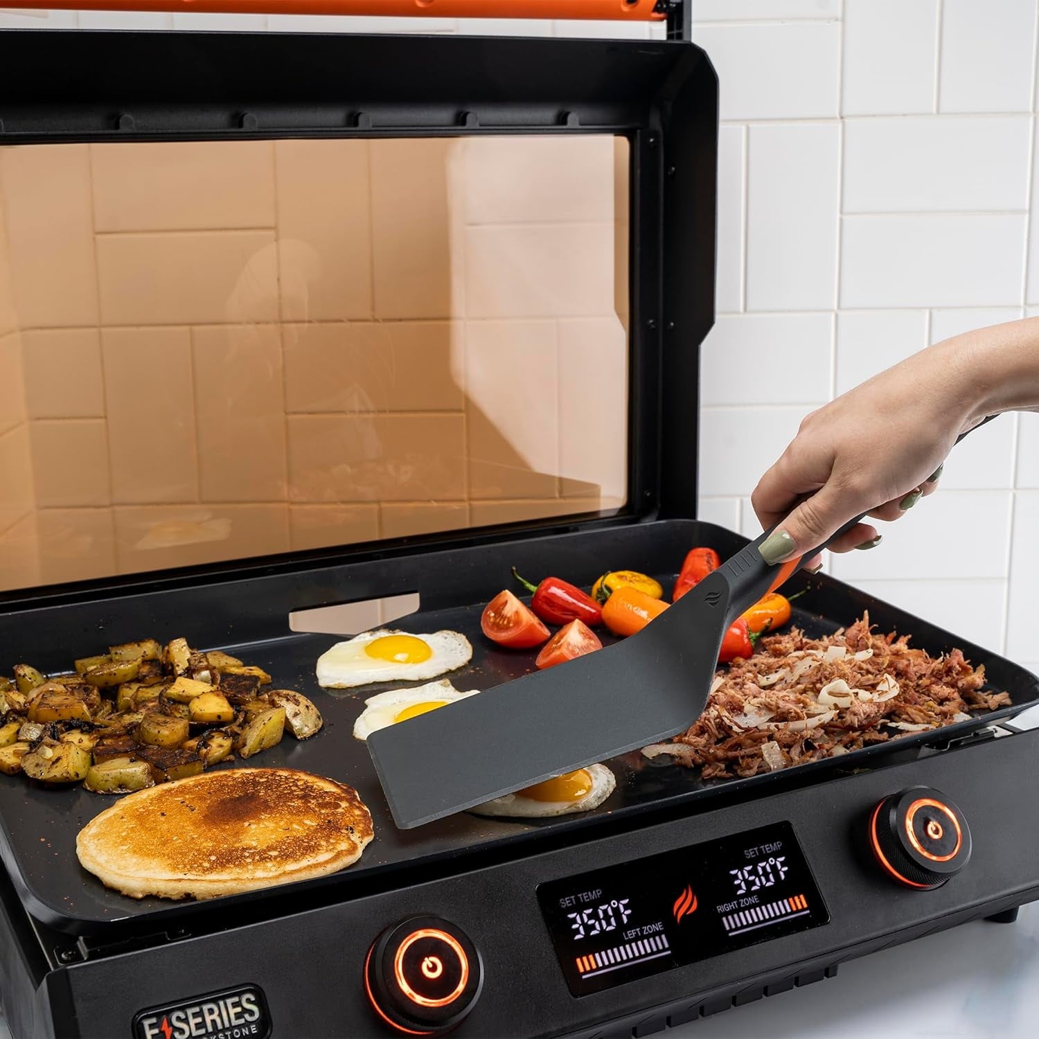 22 Inch Blackstone Electric Griddle Nonstick with Lid, 8001 E-Series Tabletop Large Griddle with Blackstone Griddle Accessories and Reusable Gloves and Cloth (8001-8202-GL-CL)