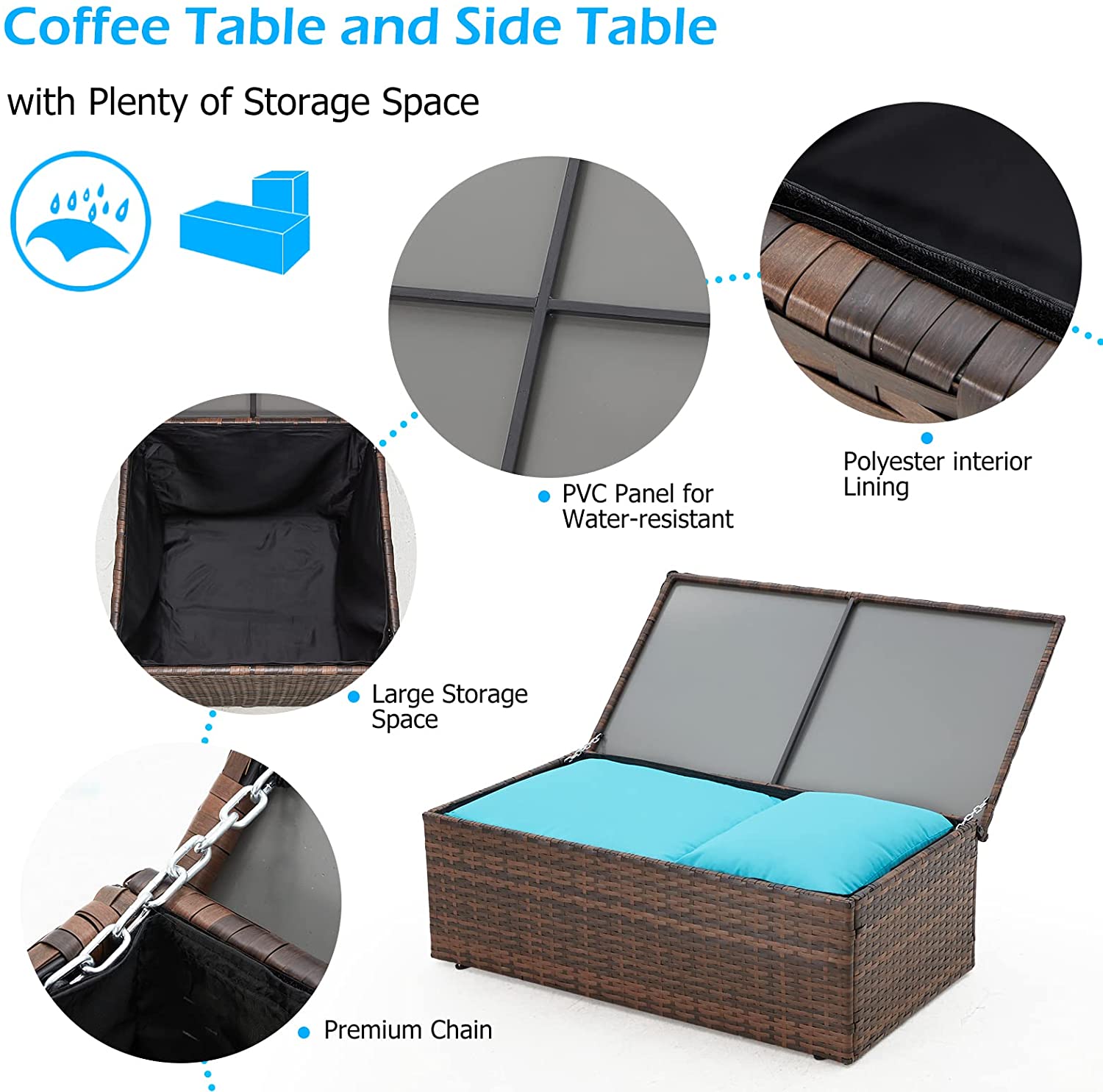 AECOJOY 6 Pieces Outdoor Furniture Set , Patio Rattan Wicker Sectional Sofa Conversation Set, Beige