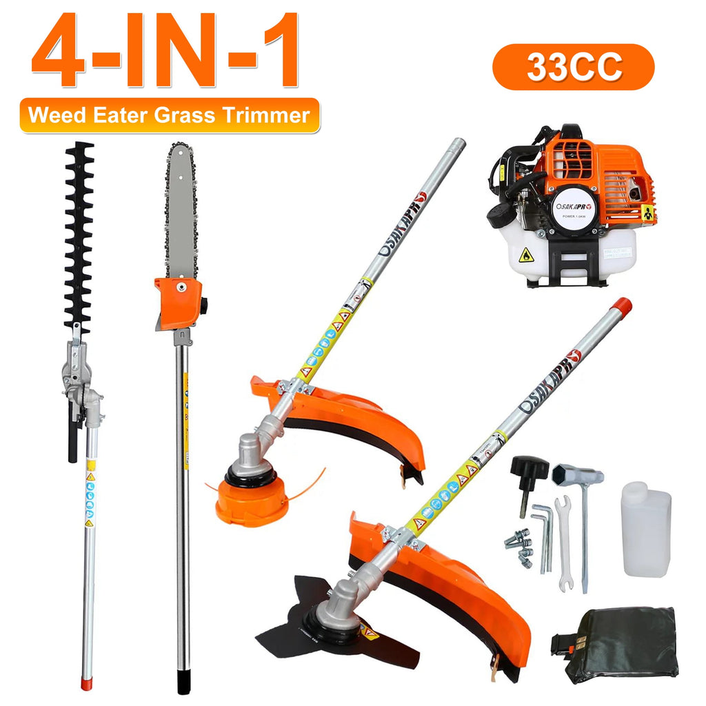 4 in 1 Weed Eater Grass Trimmer, Multi-Functional String Trimmer with Gas Pole Saw, Hedge Trimmer, Weed Trimmer, and Brush Cutter, Weed Eater for Patio Garden Lawn, 52CC 2-Cycle