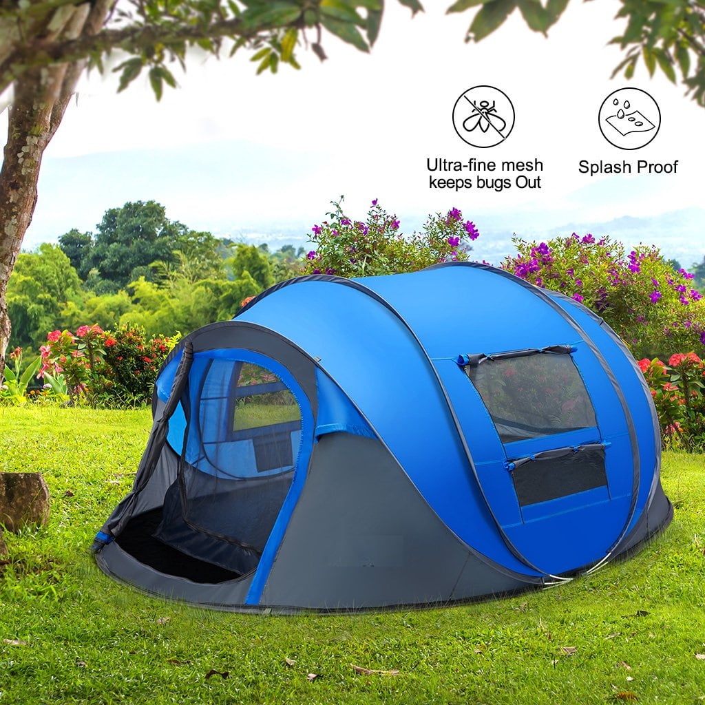 4 Person Pop Up Tents for Camping, CoPedvic Waterproof Instant Family Tents Upgraded Large Size with 2 Doors, Blue