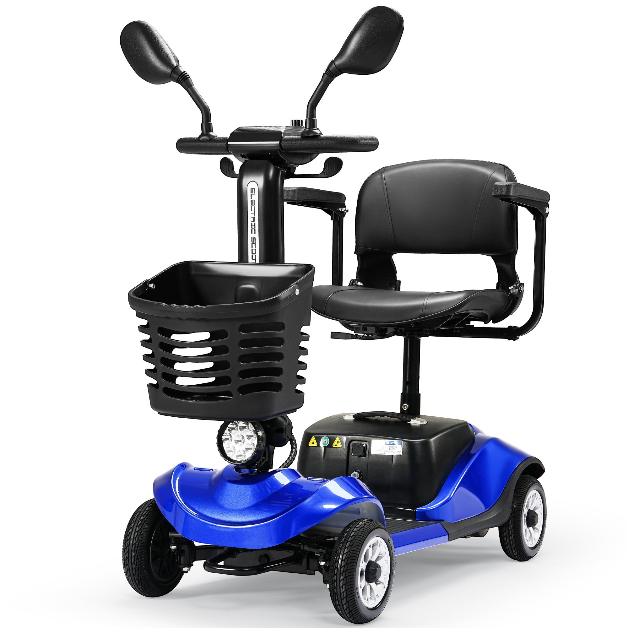 4 Wheels Mobility Scooter Electric Mobility Scooter Wheelchair w/Basket and Extended Battery for Seniors Adults Blue