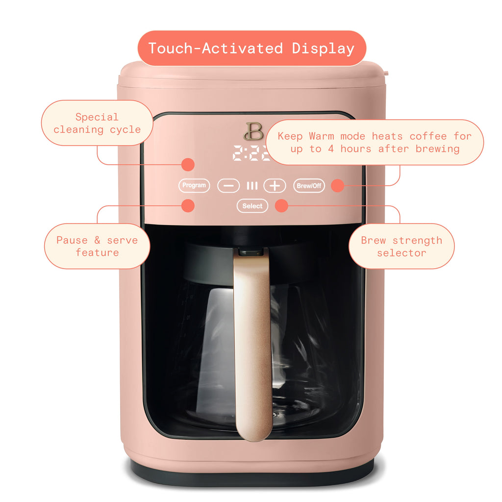 Beautiful 14-Cup Programmable Drip Coffee Maker with Touch-Activated Display, White Icing by Drew Barrymore