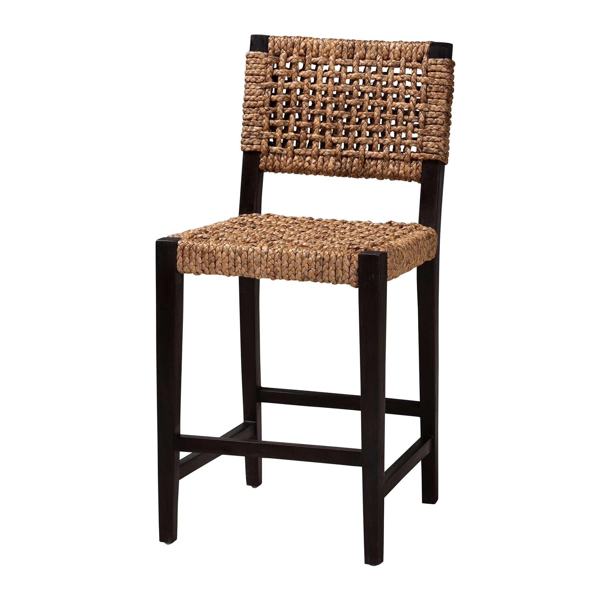 bali & pari Alise Mahogany wood and Seagrass BOHO Counter Stool, Natural Brown