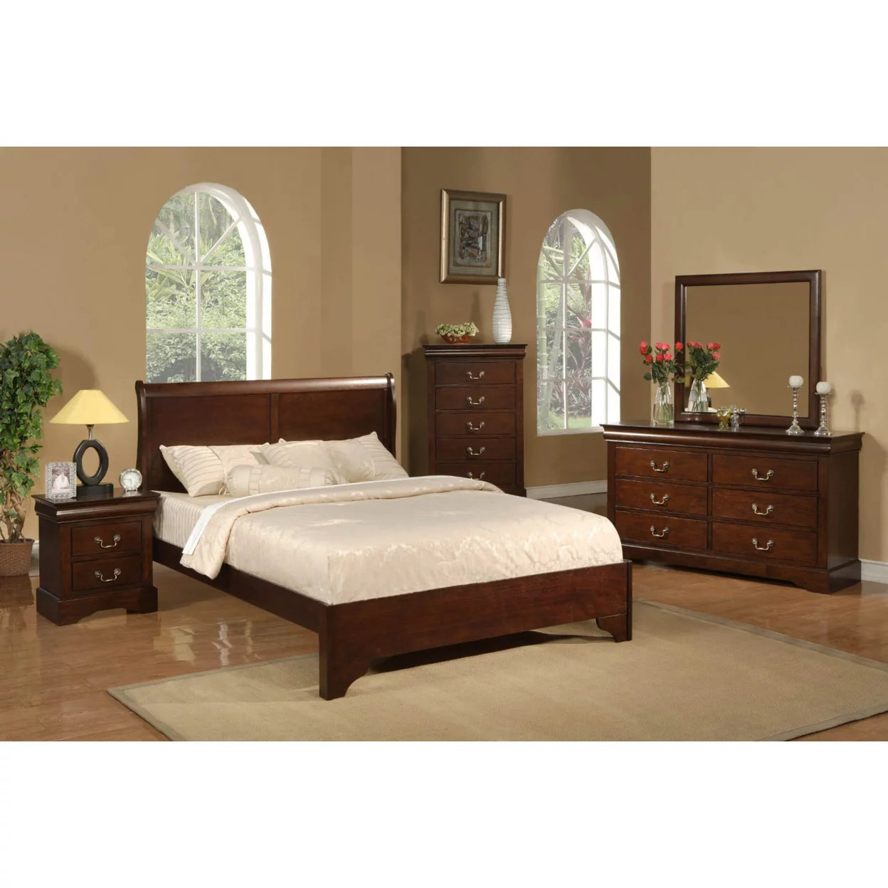 Alpine Furniture West Haven Traditional Wood Sleigh Bed, Full, Cappuccino