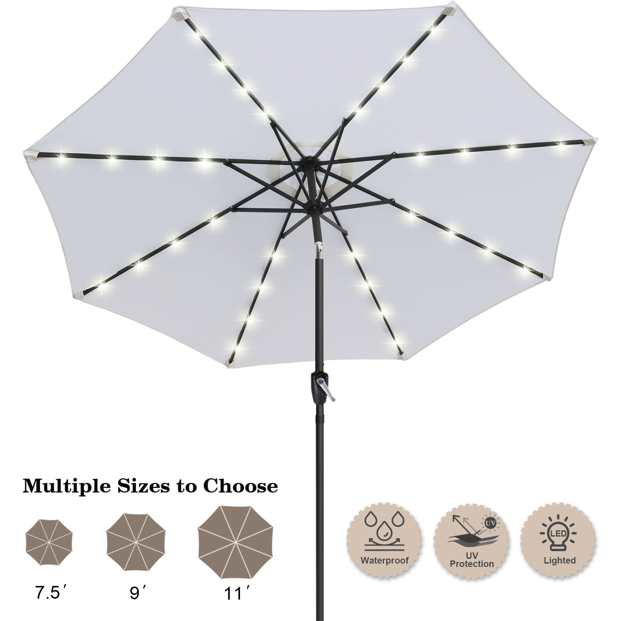 ABCCANOPY 7.5ft Patio Solar Umbrella LED Outdoor Umbrella with Tilt and Crank, Turquoise